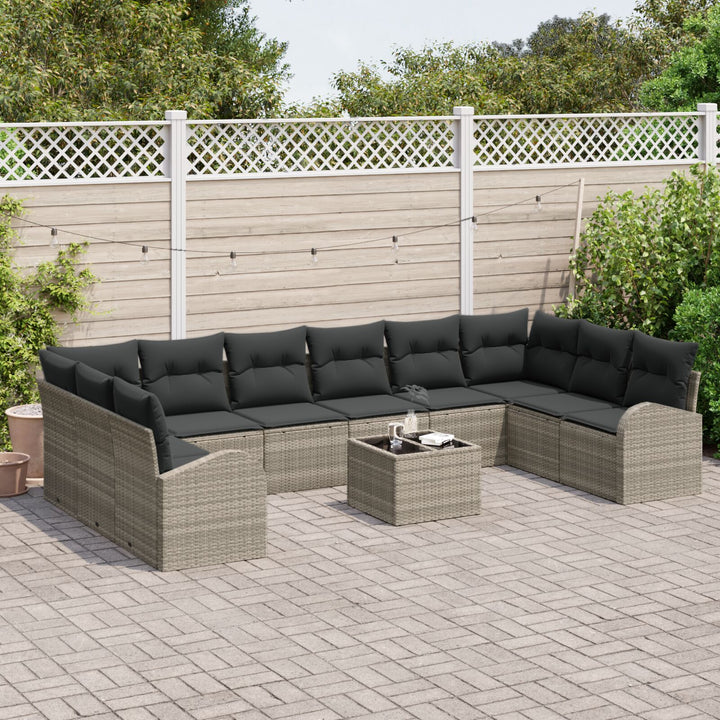 11 Stykke Have Sofa Sæt med Puder Grå Poly Rattan