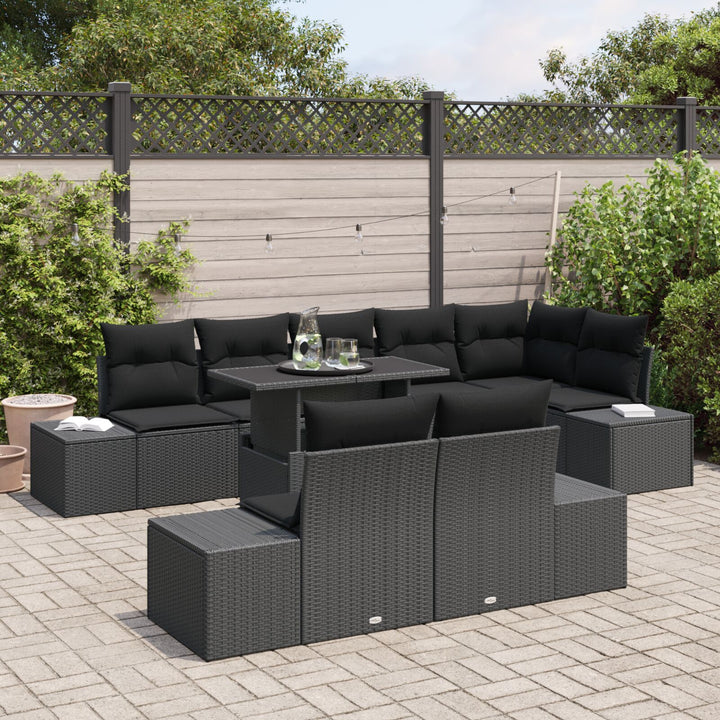 Have Sofa Sæt 9 Dele Sort Rattan væv, stofpuder Have Møbler