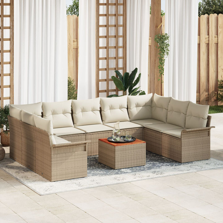10 Delers Havesofasæt med Puder Beige Poly Rattan Akacie
