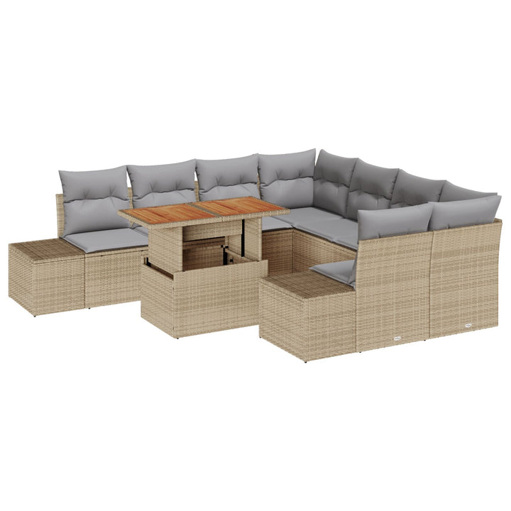 Havnesofa Sæt 9 stk Beige med grå puder Poly rattan med stålramme
