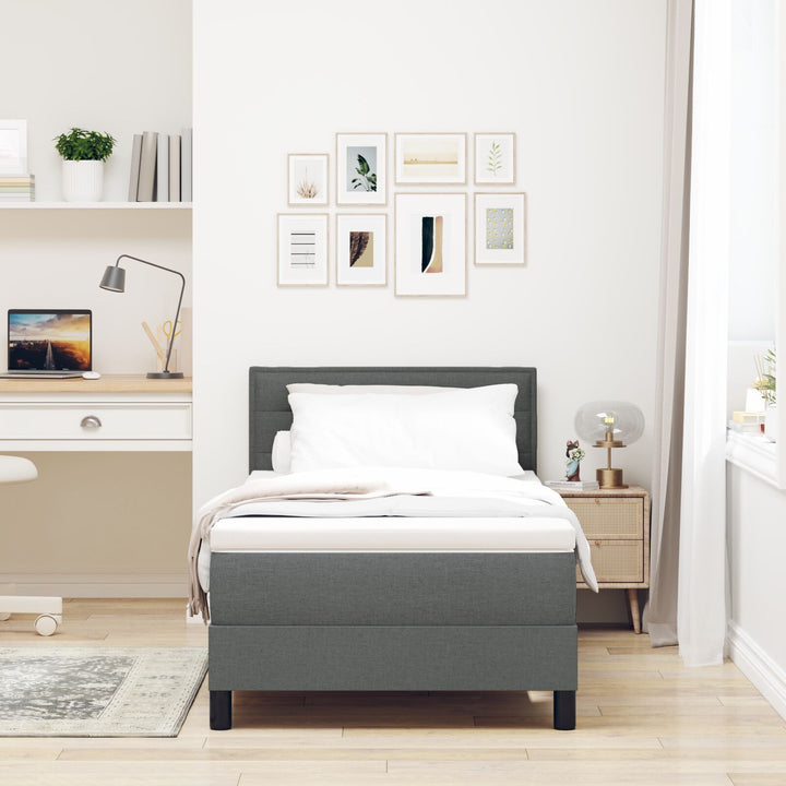 Sengestel med Madras Grå Stof 100 x 200 cm Box Spring Seng