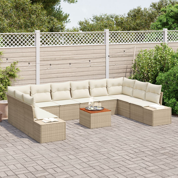 11 Delte Have Sofa Sæt med Puder Beige Poly Rattan Acacia