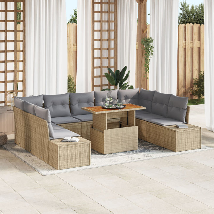 10 Delers Have Sofa Sæt med Puder Beige Poly Rattan