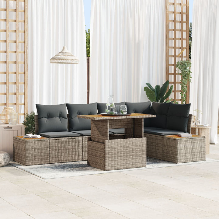 Have Sofa Sæt 6 Delt Grå Poly Rattan Have Spisesæt Rektangulær