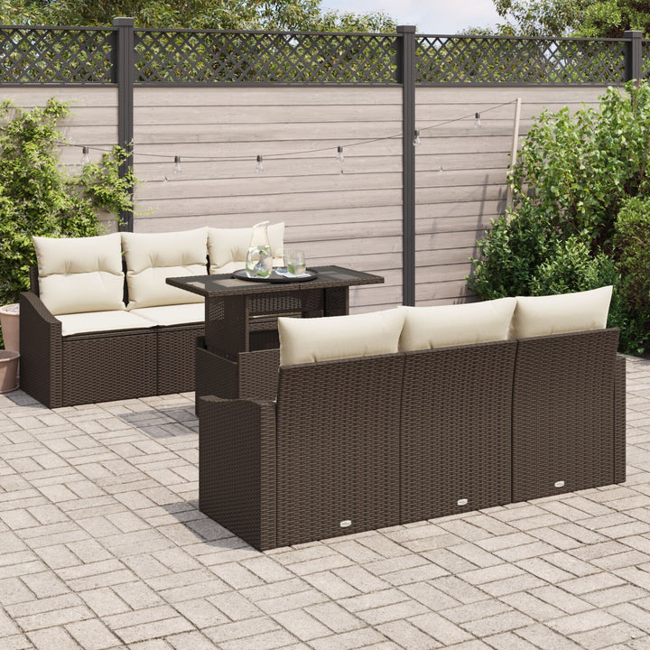 Have Sofa Sæt 7-delt Brun, Creme Rattan, Polyester Have Sofa Sæt