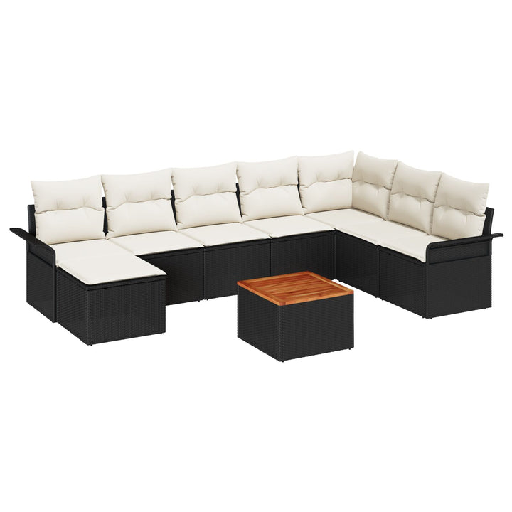 Have Sofa Sæt 9 Deler Sort og creme Rattan og stof Have Sofa Sæt