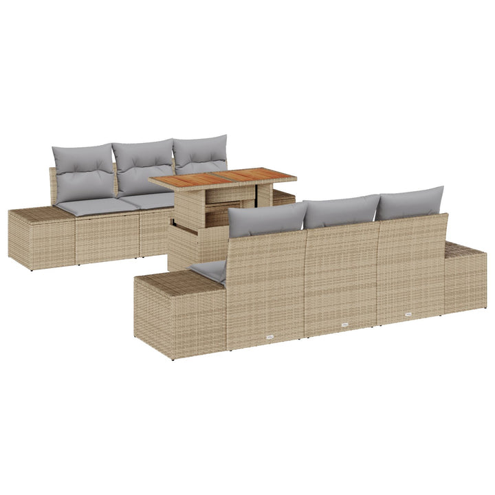 Have Sofa Sæt Sæt af 7 Beige Rattan Udendørs Bord Rektangulær