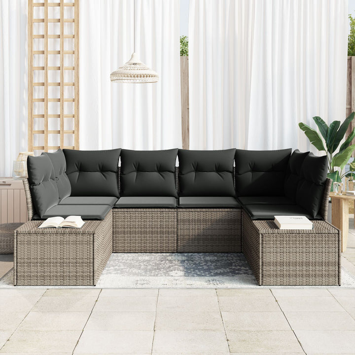 HAVE SOFA SÆT 6 dele Grå Rattan Have sofa sæt Rektangulær
