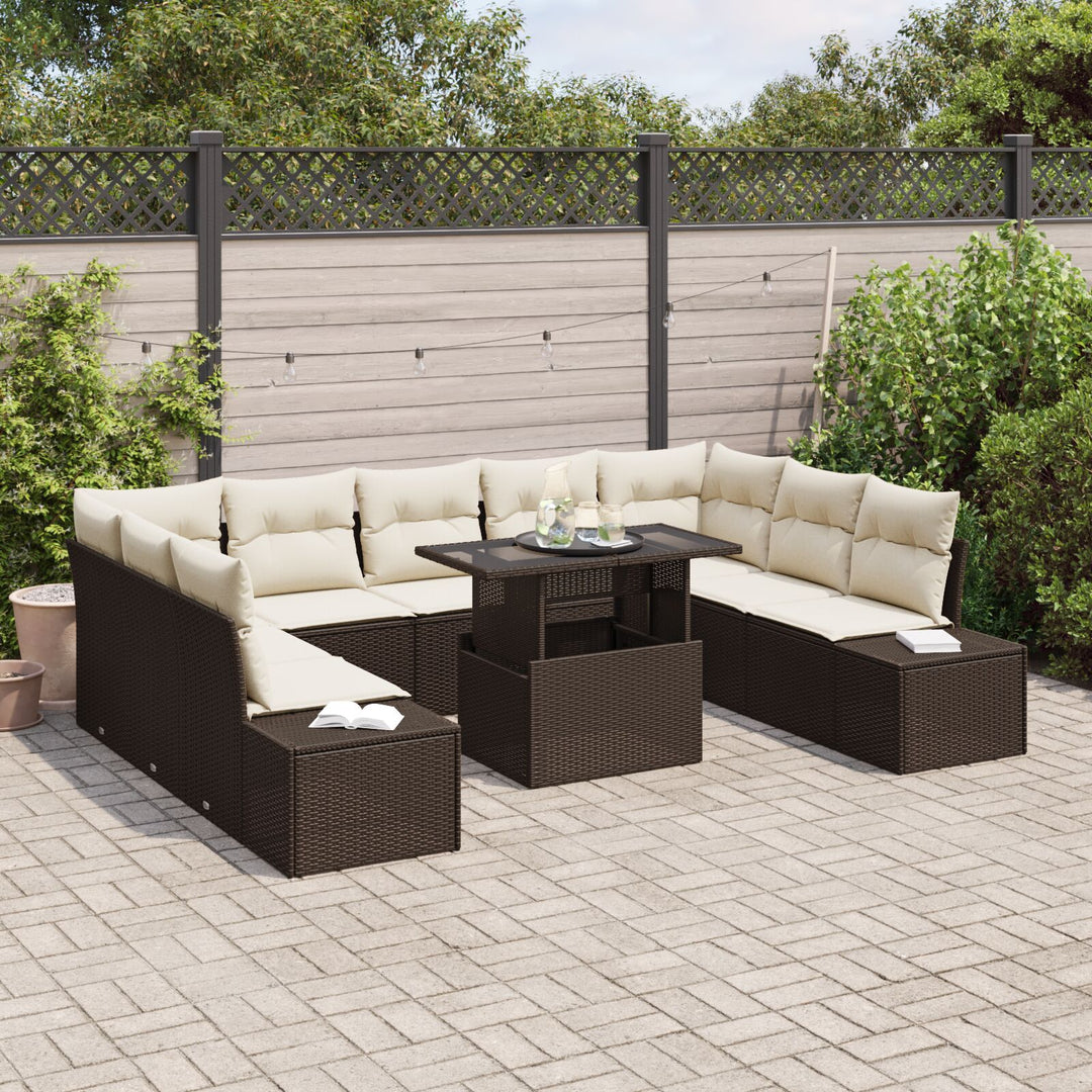 Havemøbel Sæt 10 Stykker Beige PE Rattan, Polyester, Stål
