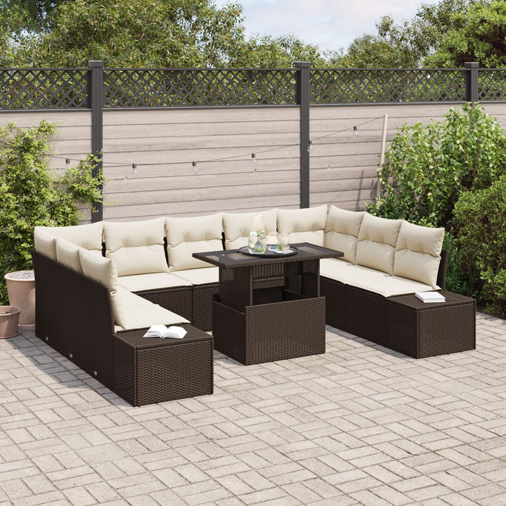 Havemøbel Sæt 10 Stykker Beige PE Rattan, Polyester, Stål