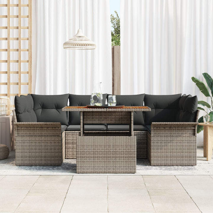Have Sofa Sæt Sæt af 7 Grå Rattan Have Sofa Sæt Rektangulær