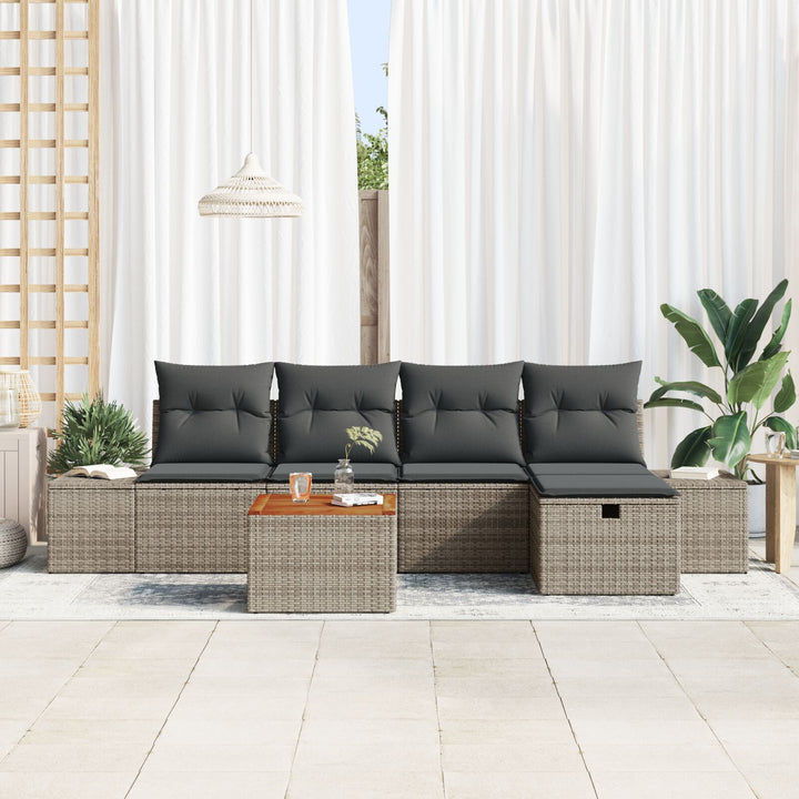 Havemøbel Sæt Sæt af 6 Grå Rattan Udendørs Sofa Rektangulær