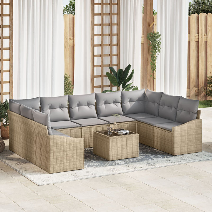 Have Sofa Sæt 10-delt Beige, Grå Poly Rattan, Stof Udendørs Sofa