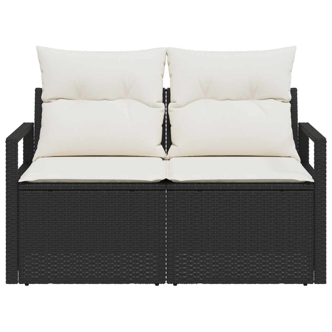 2-personers hav sofa med puder sort poly rattan