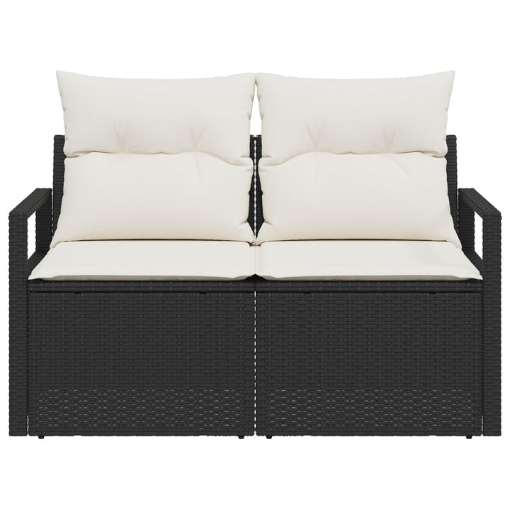2-personers hav sofa med puder sort poly rattan