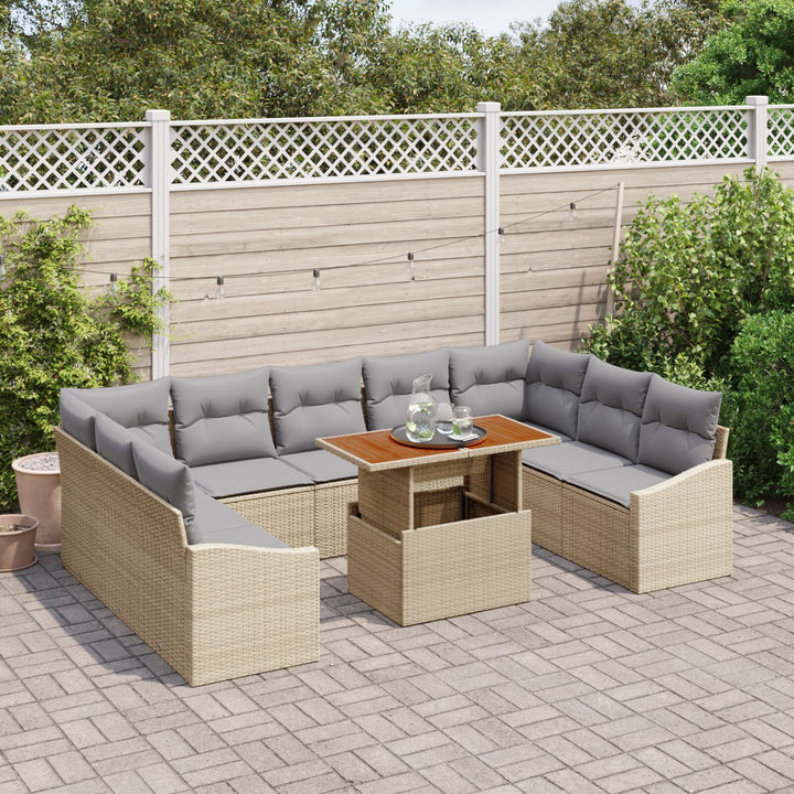 10-delers have spisebordssæt med puder i beige poly rattan