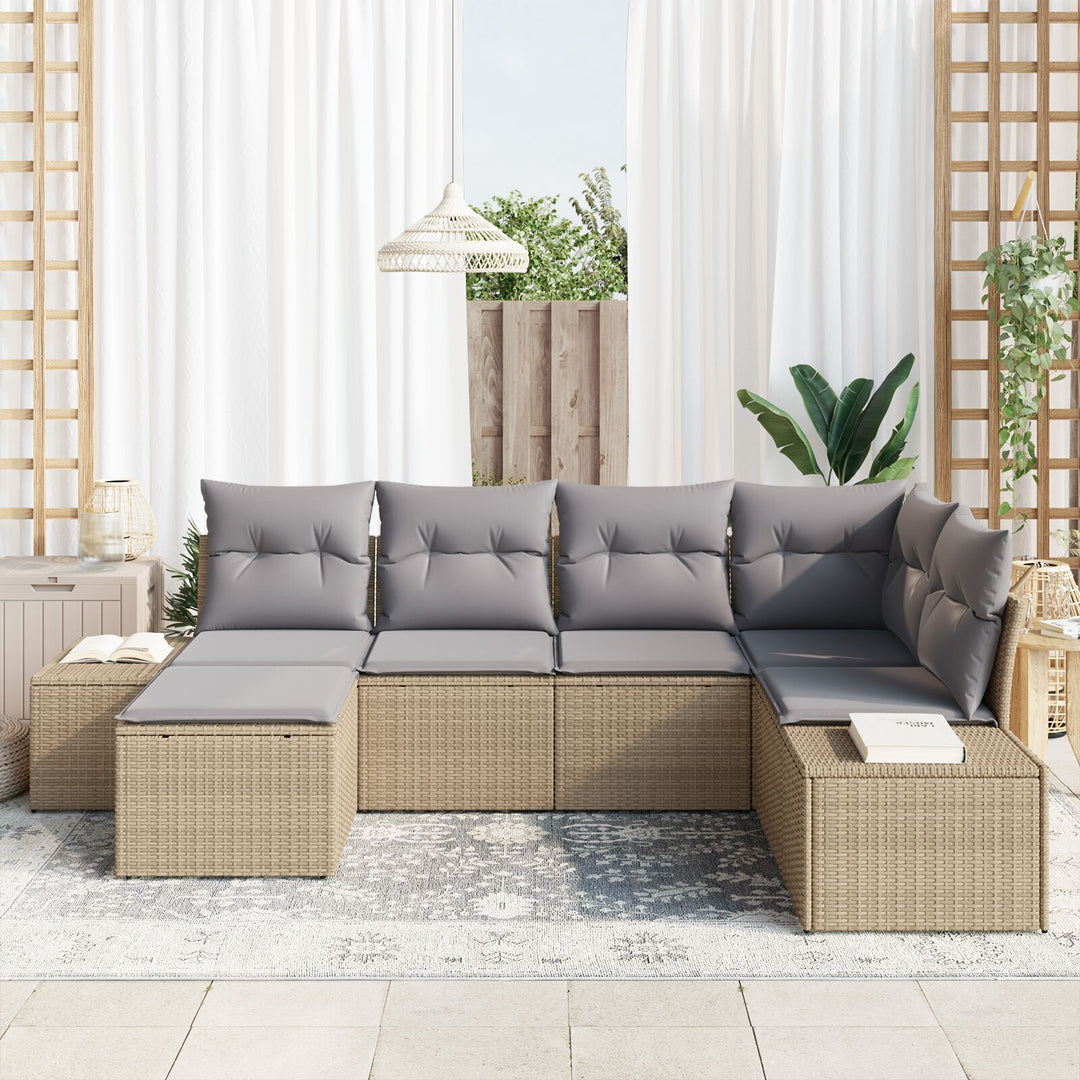 Have Sofa Sæt 6-dele Beige og grå Rattan, Polyester puder