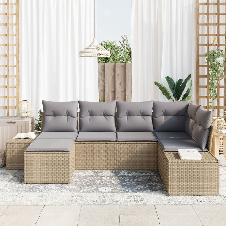 Have Sofa Sæt 6-dele Beige og grå Rattan, Polyester puder