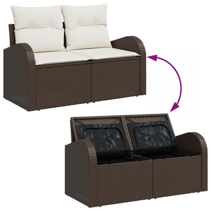 2-personers Have Sofa med Opbevaring & Puder Brun Poly Rattan