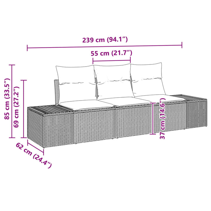 3 Delt Have Sofa Sæt med Puder Sort Poly Rattan
