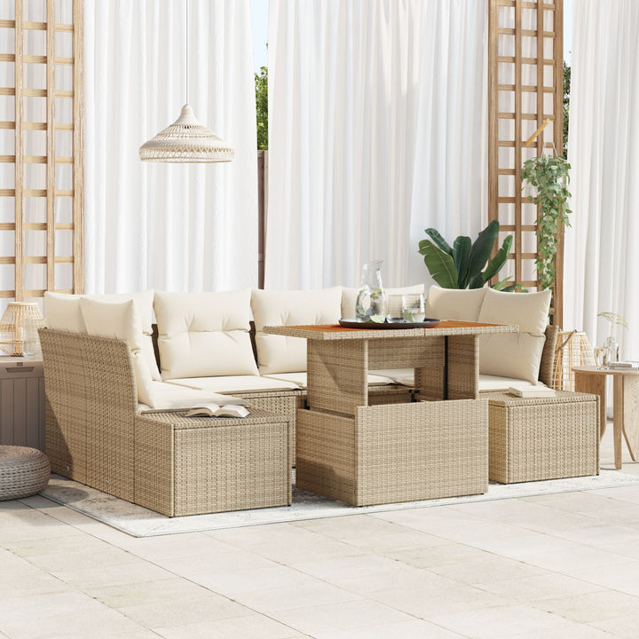 Have Sofa Set Sæt med 7 Beige Rattan 7 Personers Have Spisesæt