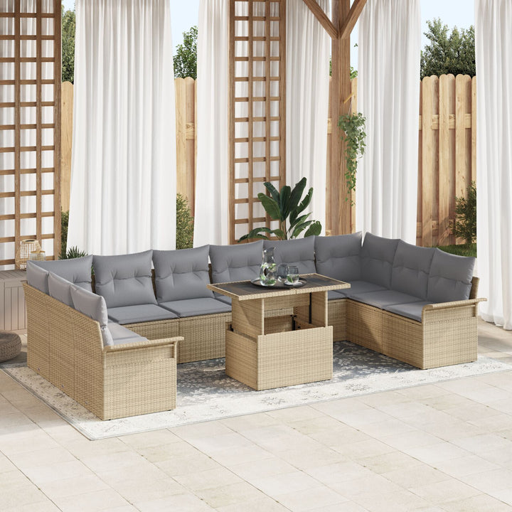 11 stykker have sofa sæt med puder beige poly rattan