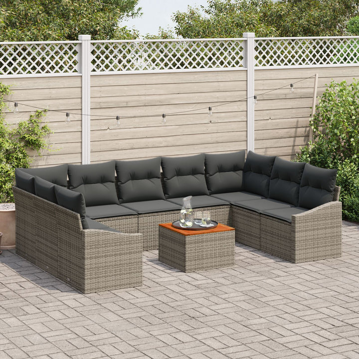 10 Stykker Have Sofa Sæt med Puder Grå Poly Rattan Akacia