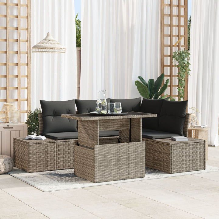 Have Sofa Sæt Sæt af 5 Grå Rattan, Polyester Have Sofa Sæt