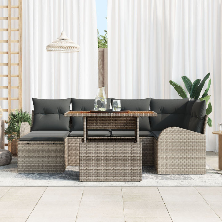 Have Sofa Sæt Sæt af 7 Grå Rattan Have Sofa Rektangulær