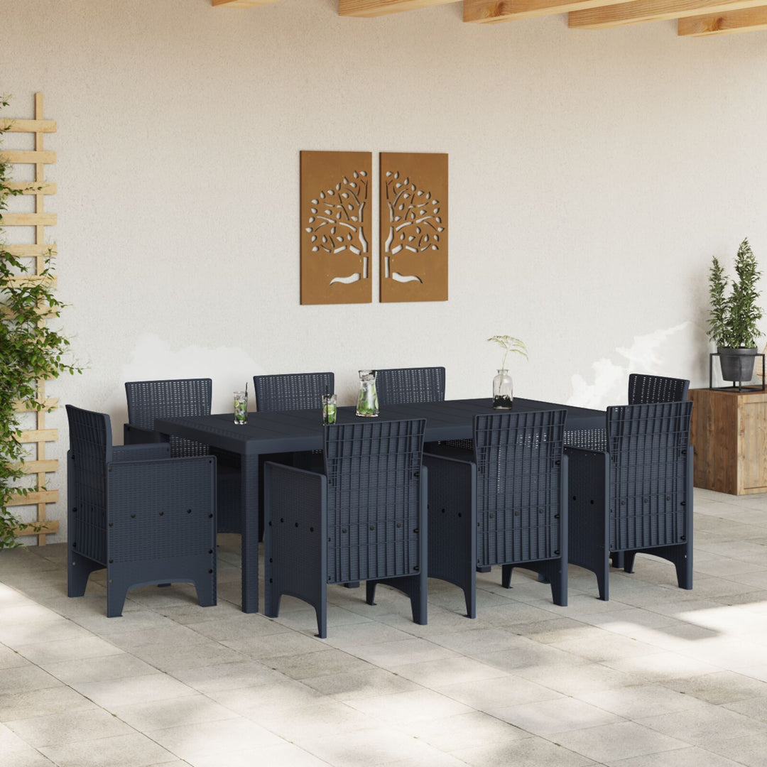 9 Dele Have Spisebord Sæt Antracit Poly Rattan