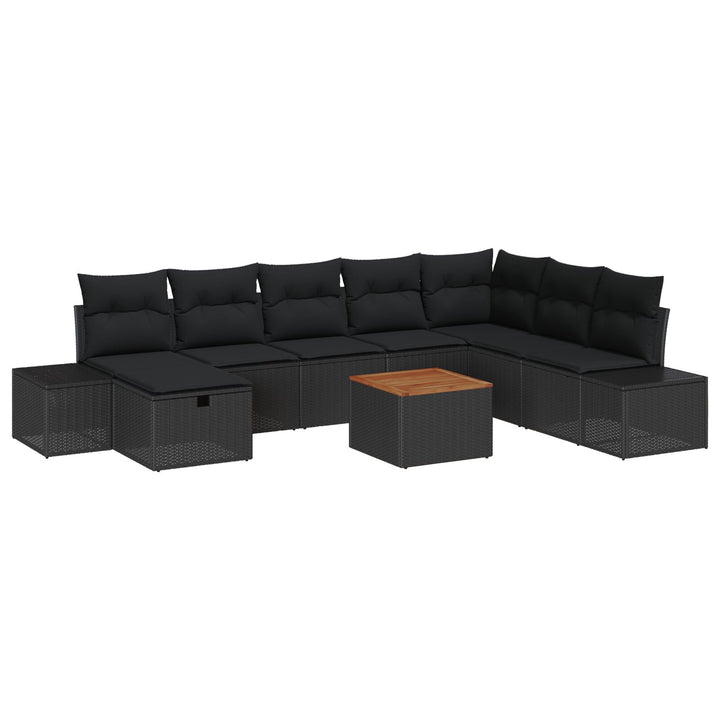 Have Sofa Sæt 9 Stykker Sort Rattan Havehjørnesofa Rektangulær