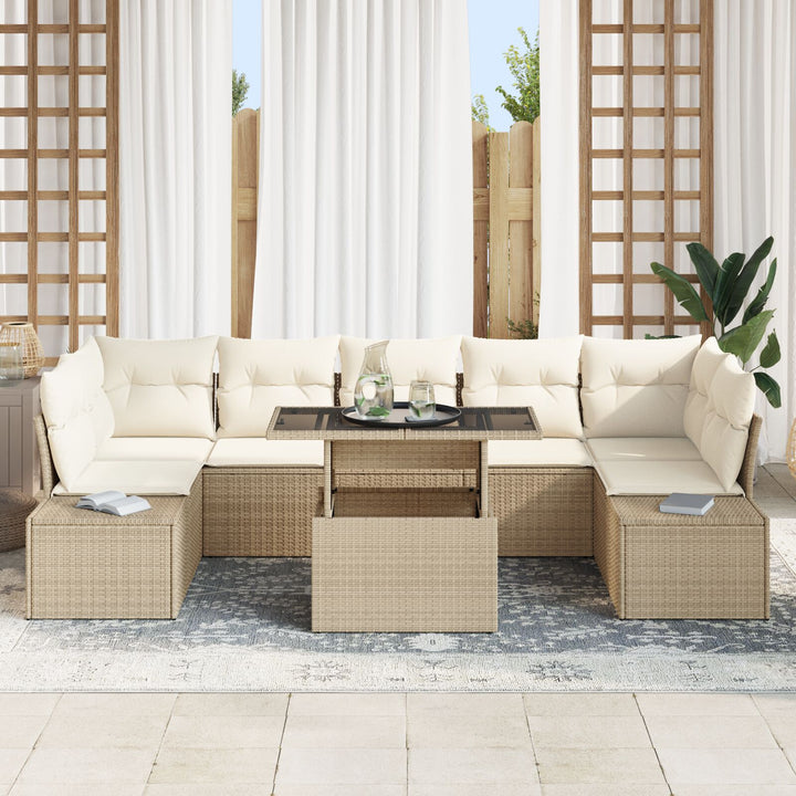 Have sofa sæt Sæt af 8 Beige Poly Rattan 8-del luksus sofa sæt