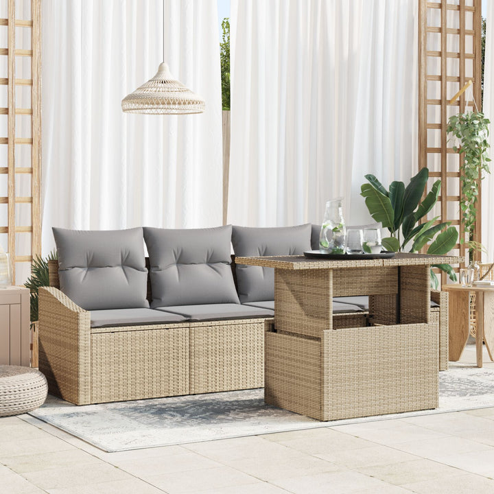 Have Sofa Sæt Sæt af 5 Beige, Grå Rattan, Polyester