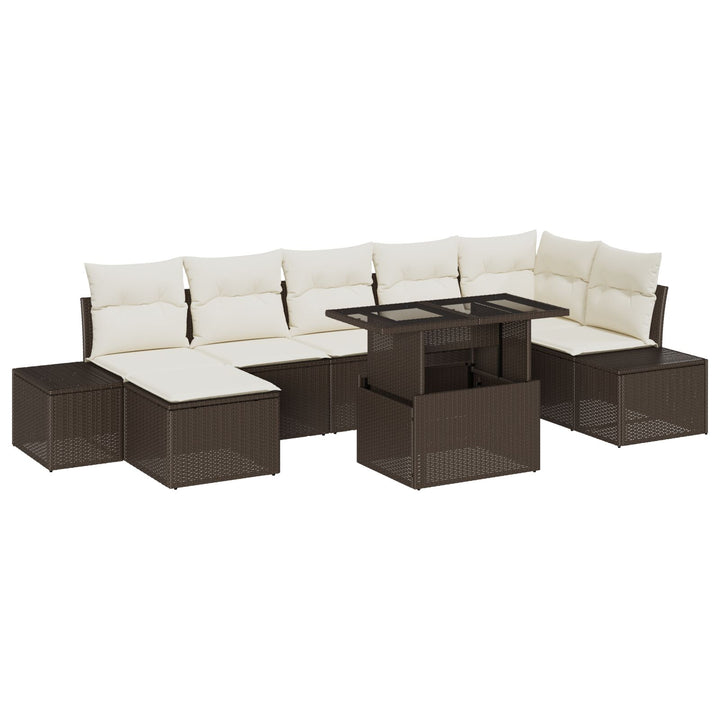 Havemøbel Sæt 8-delt Brun, Beige Poly Rattan, Hærdet Glas
