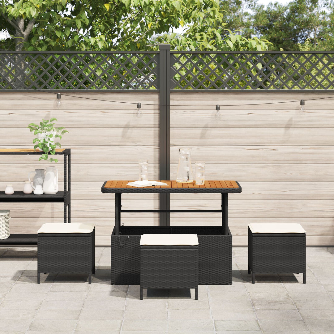 4 Deles Have Spisebord Sæt med Hynder Sort Poly Rattan Akacia