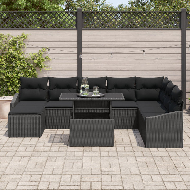 Have Sofa Sæt Sæt af 9 Sort Rattan, Polyester Havehjørnesofa