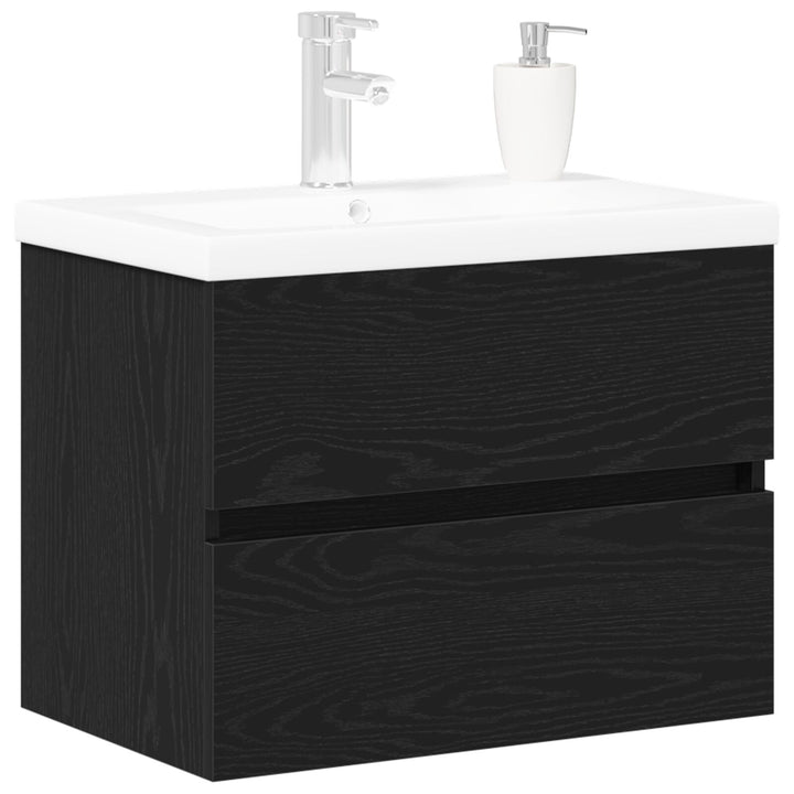 vaskeskab med indbygget bækken sort egetræ konstrueret træ, vidaXL vaskeskab sort egetræ 60x38,5x45 cm konstrueret træ