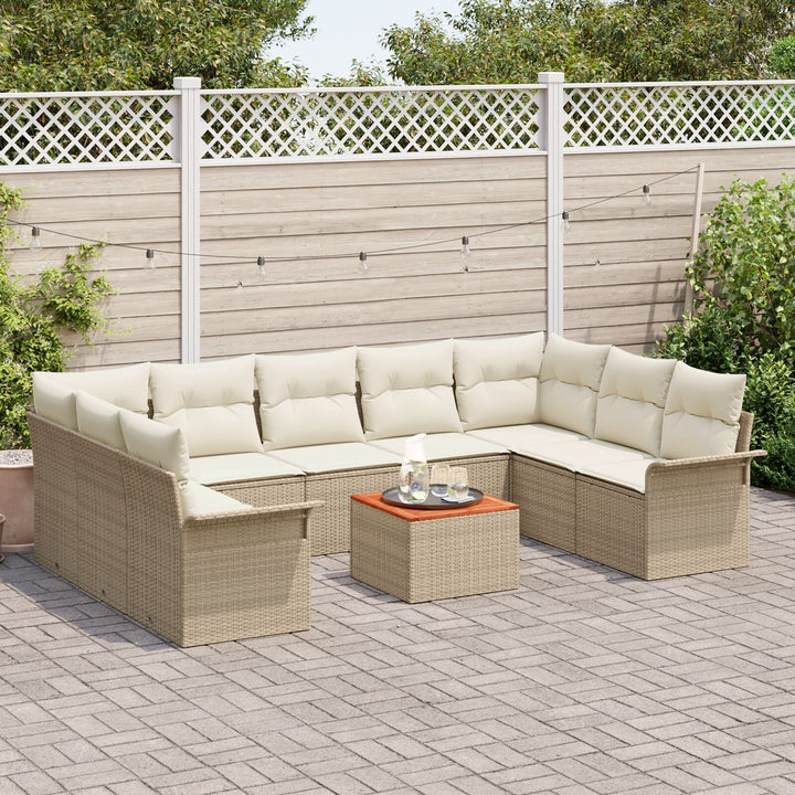 10 Delers Havesofasæt med Puder Beige Poly Rattan Akacie