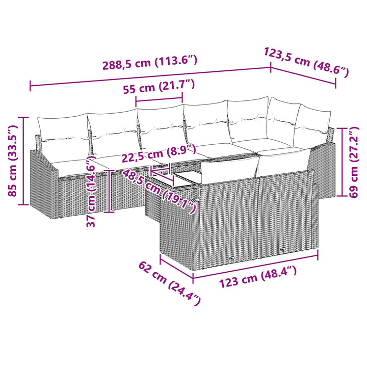 Have Sofa Sæt Sæt af 9 Sort Rattan, Polyester Udendørs Sofa