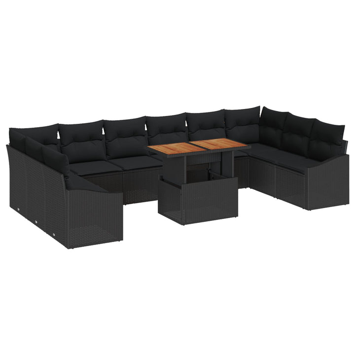 Have Sofa Sæt Sæt af 11 Sort Rattan og Træ Have Sofa Sæt