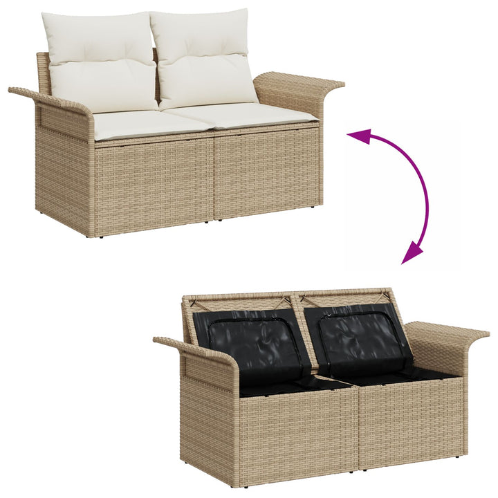 2-personers Have Sofa med Opbevaring & Puder Beige Poly Rattan