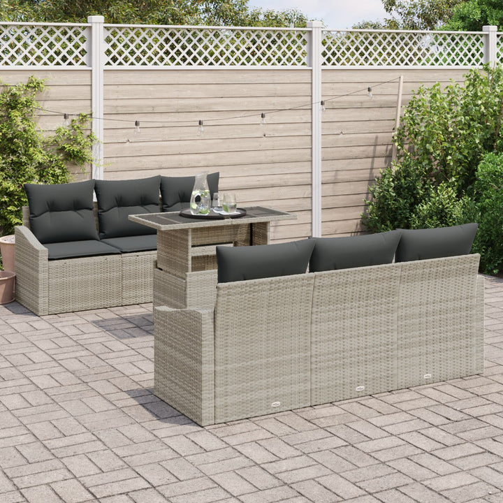 have sofa sæt Sæt af 7 Beige Rattan Have sofa sæt Rektangulær