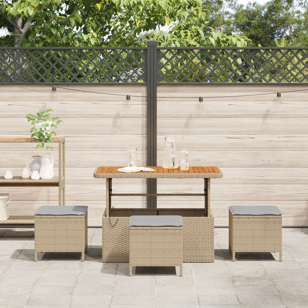 4 Deles Have Spisebordssæt med Puder Beige Poly Rattan Akacietræ