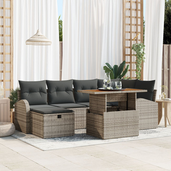 Have Sofa Sæt 7 Stk Grå Rattan, Polyester Have Sofa Sæt