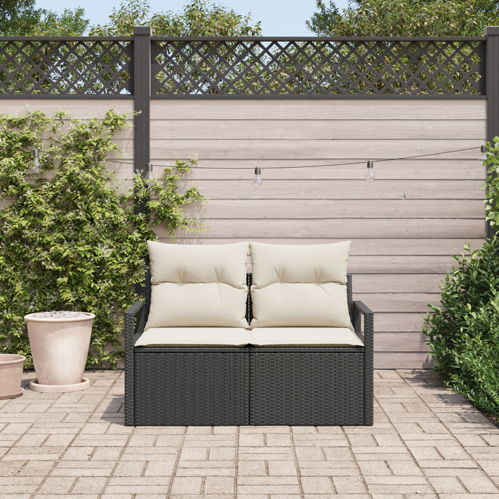 2-personers hav sofa med puder sort poly rattan