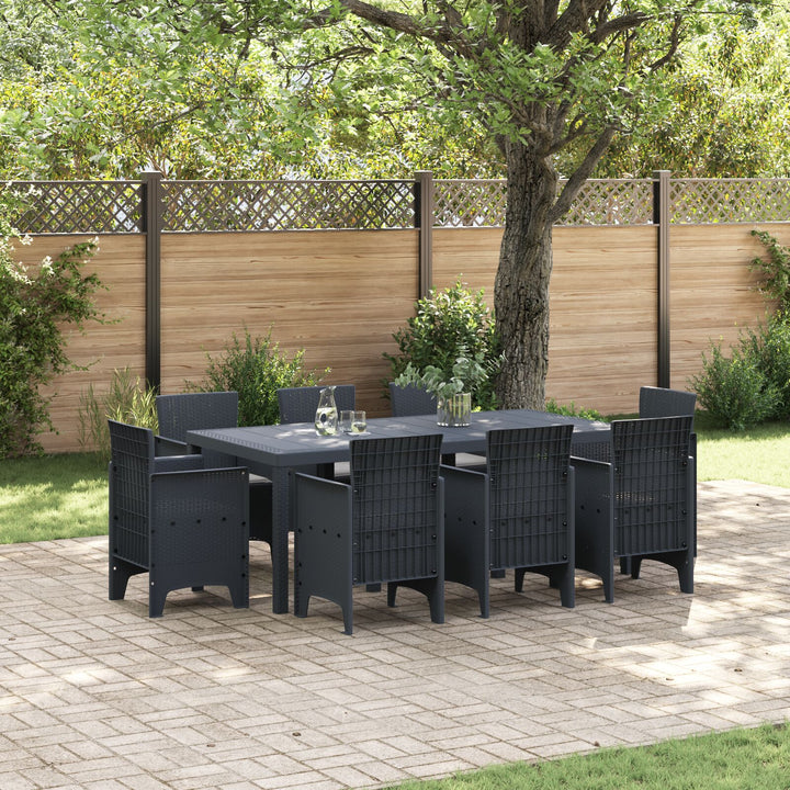 9 Delers Have Dining Set med Puder Antracit Poly Rattan