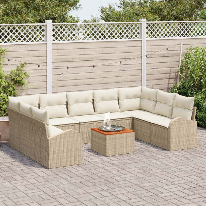 10 dele have sofa sæt med puder beige polyrattan akacietræ