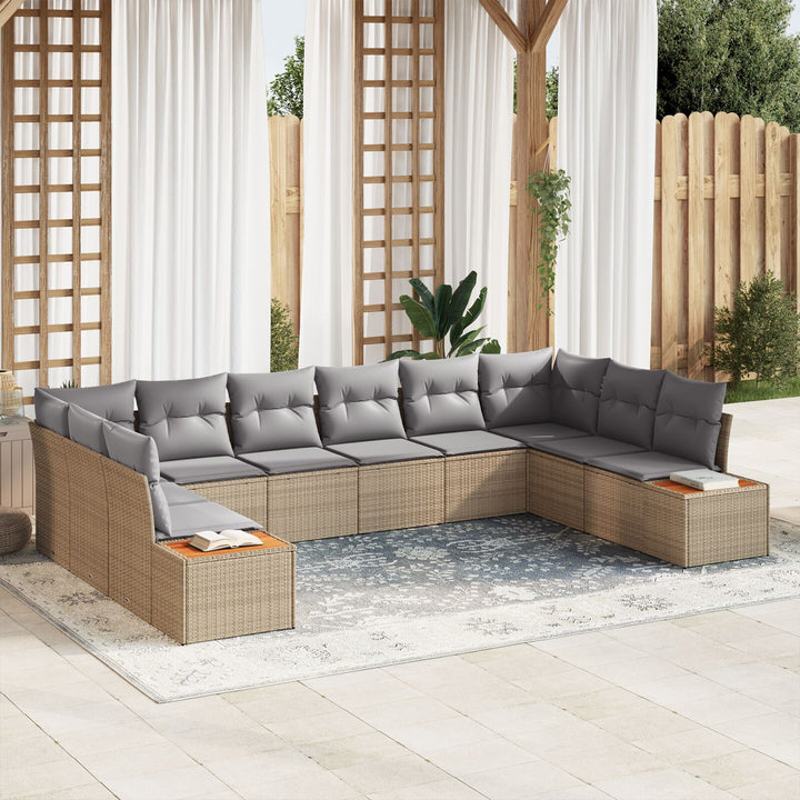 10 Stykker Have Sofa Sæt med Puder Beige Poly Rattan Akacia