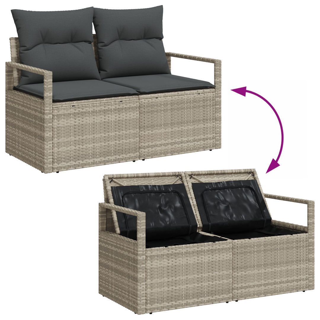 2-personers have-sofa med opbevaring og puder grå poly rattan