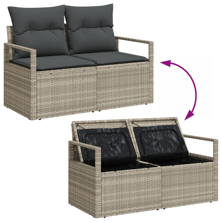 2-personers have-sofa med opbevaring og puder grå poly rattan